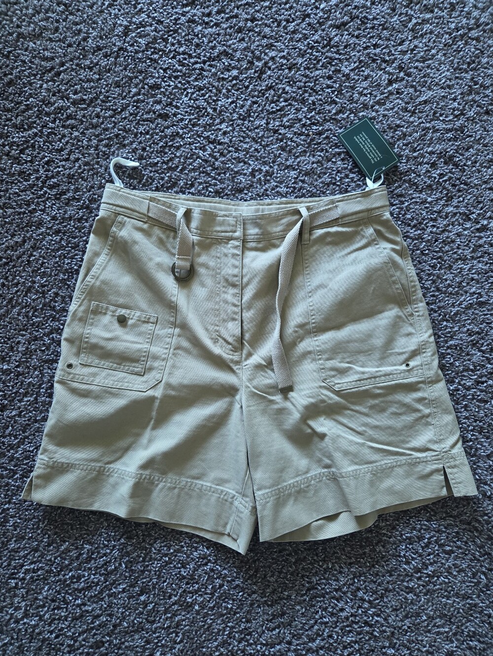 NWT Lauren Ralph Lauren Petite Khaki Utility Safari Shorts 12P 100% Cotton